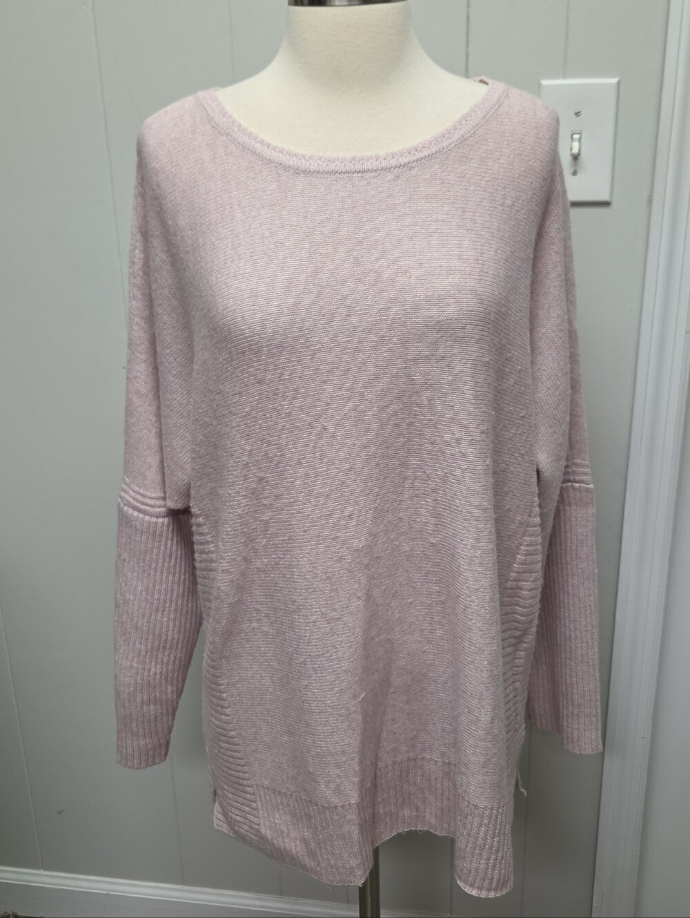 Chicos Sweater Womens XL Or 3 Soft Pink Knit Cotton Acrylic